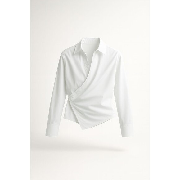 Madewell Tops - Madewell Asymmetric Button-Up Shirt Women's Sz 4 Eyelet White Cotton Wrap Design